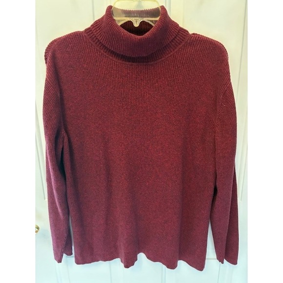 Talbots Sweaters - Talbots Turtleneck Sweater Flaw 1X Burgundy Good Ribbed Cotton Knit Long Sleeve